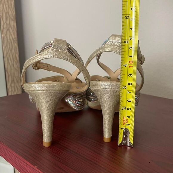 Alex Marie Gold Silver Beaded Crystal Jewels Ankle Strap Kitten Heels Sz 7.5 - Picture 4 of 8
